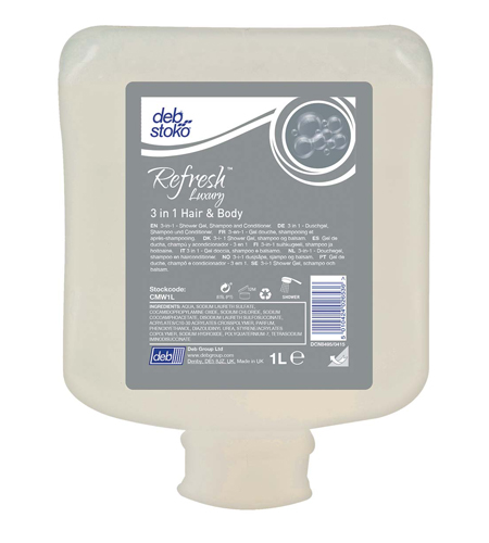 REFRESH LUXUREY 3 IN 1 HAIR & BODY. Crema de baño blanco perfumada para cuerpo y cabello, 1L.                                                                                                                                                                                      